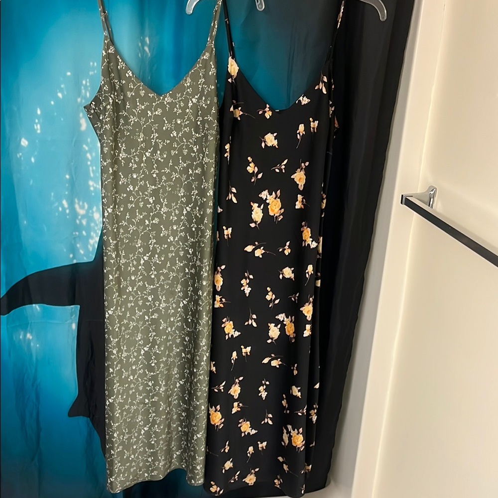 Floral Print Slip Dress - Green and Black